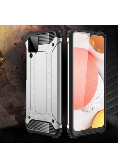 Noktaks - Samsung Galaxy Uyumlu M12 - Kılıf Çift Katman Zırh Tank Crash Military Kapak - Gri