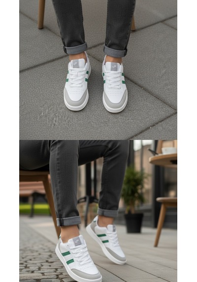 Fore Sport Erkek Günlük Yürüyüş Spor Ayakkabı Suni Deri, Hafif, Rahat, Darbe Emici Sneaker Beyaz Yeşil
