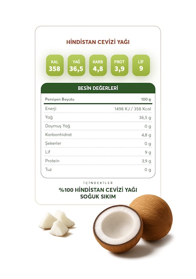 Hindistan Cevizi Yağı 150 Ml Glütensiz & Vegan