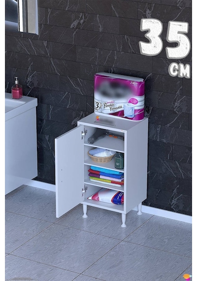 Söke 35 Cm Çok Amaçlı Kapaklı 3 Raflı 4 Bölmeli Komidin Dolap Beyaz