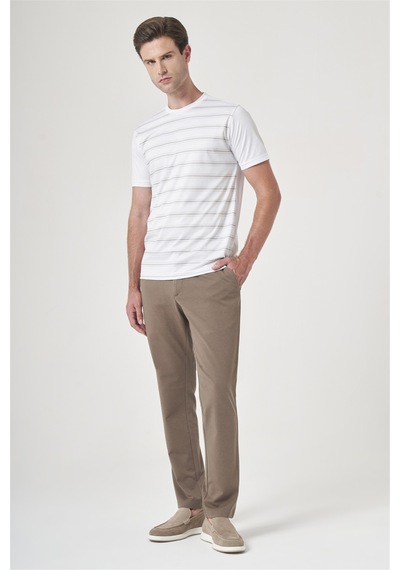 Beyaz-vizon Bisiklet Yaka Kısa Kol Cepsiz Slim Fit Pamuklu Tişört 1011260160 Beyaz - Vizon