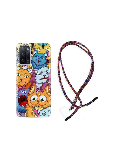Oppo A55 Kılıf Rasta Boyun Askılı Kediler 1723