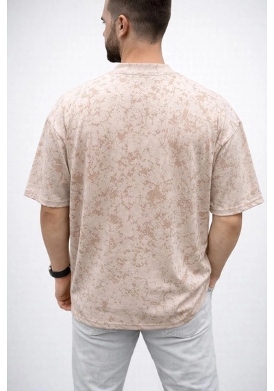 Barlashive Erkek Premium Tişört Osy Yumuşak Dokulu Yıkamalı Oversize T-shirt - Bej Çok Renkli