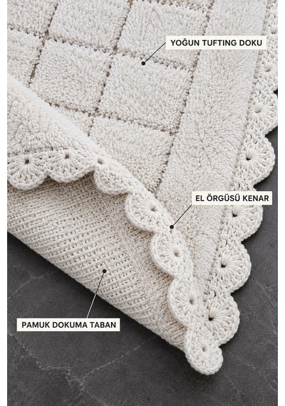 Alanur Bodrum Tufting Cotton Pamuklu El Işi Örgülü 2 Li Paspas 109 Beyaz