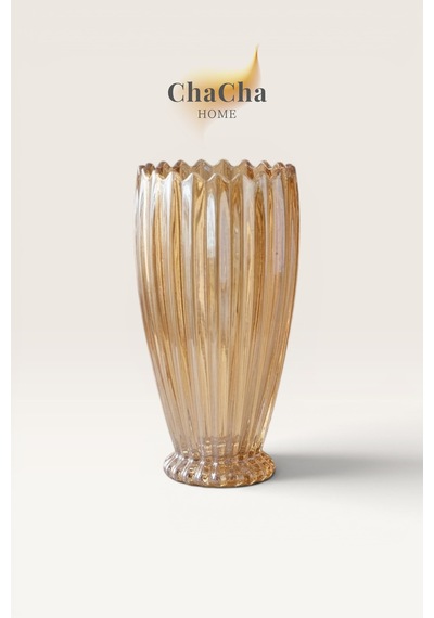 Chacha Home Kristal Dekoratif Cam Vazo Modern Salon & Konsol Aksesuarı 22x11 Cm Bal