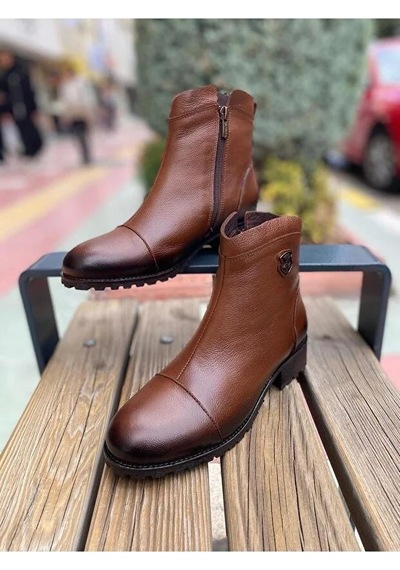 Venüs 2253409k Topuklu Fermuarlı Günlük Deri Kadın Bot Taba