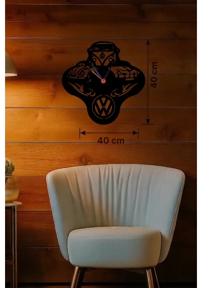 Vosvos Ve Retro Araba Temalı Ahşap Duvar Saati - 40x40 Cm Lazer Kesim Belirtilmemiş