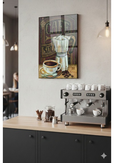 Cafe Atmosferi Yaratan Retro Kahve Cam Tablosu