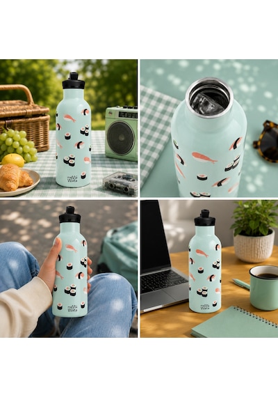 Mamawata Sushi Pipetli Çocuk Termos Matara 470 Ml Paslanmaz Çelik Sızdırmaz Yalıtımlı Suluk Buz Mavi