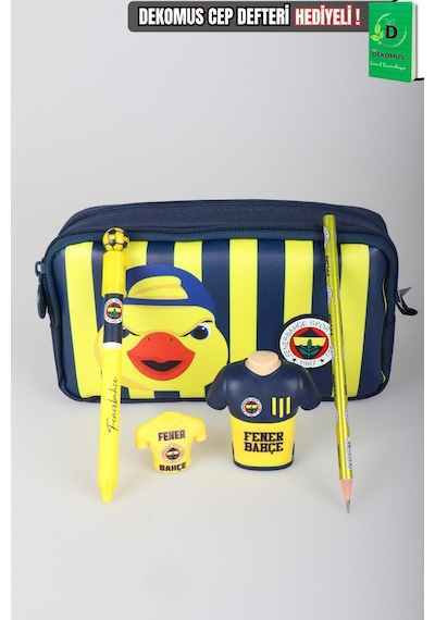 Lisanslı Fenerbahçe Yellow Collection Kalem Çantası,top Başlıklı Jel Kalem,forma Tasarım Kalemtraş,silgi Tepeli Kurşun Kalem Seti Altın