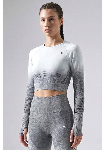 Woneagle Crop Top Gri Degrade Seamless Uzun Kollu Sweathshirt Gri Geçişli Gri Geçişli