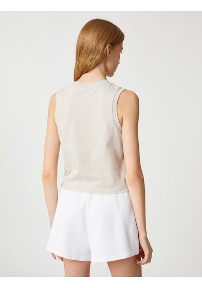Koton Crop Atlet Pamuklu Bisiklet Yaka Kolsuz Bej 3sal30051ık 3SAL30051IK050