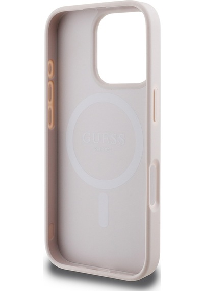 Apple Uyumlu iPhone 16 Pro Max Guess Lisanslı Halkalı Magsafe Şarj Özellikli 4g Desenli Yazı Logolu Kapak Pembe
