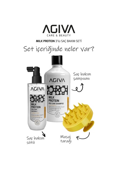 Milk Protein Şampuan 500 Ml & Saç Bakım Sütü 200 Ml & Masaj Tarağı 3'lü Set