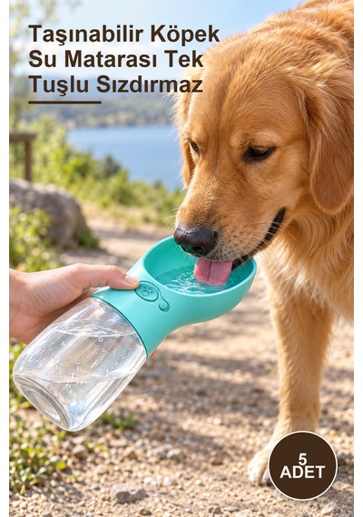 5 Adet Taşınabilir Köpek Su Matarası Tek Tuşlu Sızdırmaz