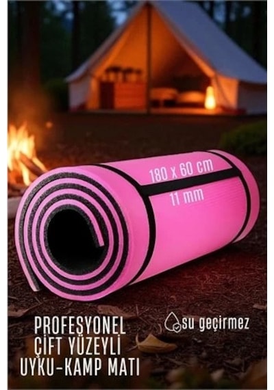 Uyku Matı - Kamp Matı - Piknik Çadır Matı 11 Mm Çift Taraflı Pembe