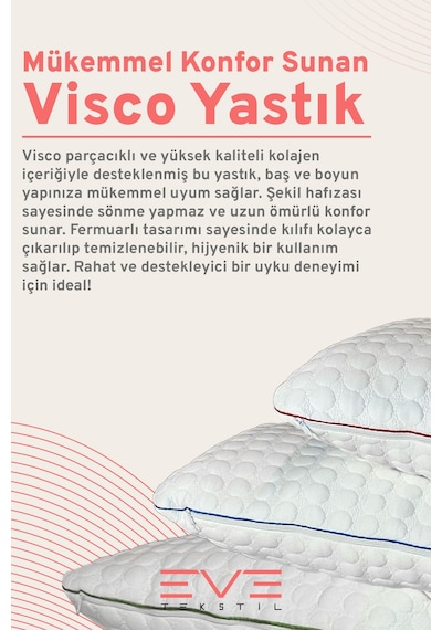 Kolajen Kumas Boyun Destekli Visco Parc Acıklı Fermuarlı Kılıflı Antialerjik Ortopedik Visco Yastık 40x65 Cm
