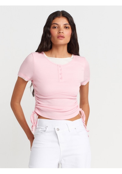 Dilvin 31816 Çift Katlı Büzgülü T-shirt-toz Pembe Toz Pembe