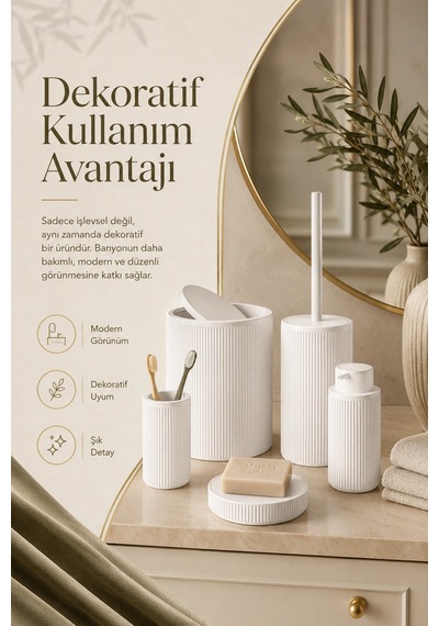 Şık Görünümlü Beyaz Banyo Aksesuar Takımı 5 Parça Günlük Kullanıma Uygun Set