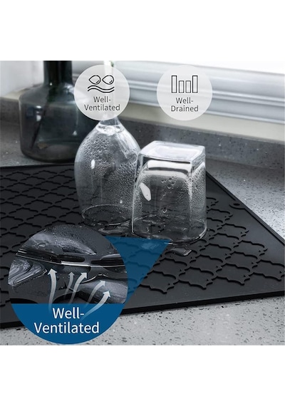 Silikon Bulaşık Kurutma Matı, Kaymaz Ve Kolay Temizlenebilir Silikon Mat, Isıya Dayanıklı, Bulaşıklar Ve Tezgah Üstü İçin, Buzdolabı Çekmece Astarı Gri 40x30cm Açık Gri - Çok Renkli
