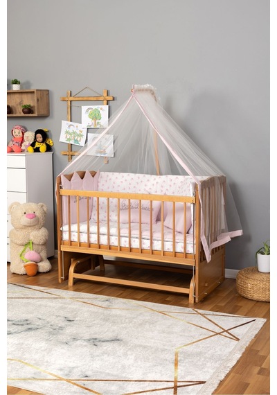 Ahşap Beşik Anne Yanı Beşik Doğal Vernikli 60x120 - Pembe Prenses Kız Uyku Seti Yatak Ahşap Ahşap Beşik Anne Yanı Beşik Doğal Vernikli 60x120 - Pembe Prenses Kız Uyku Seti Yatak Ahşap