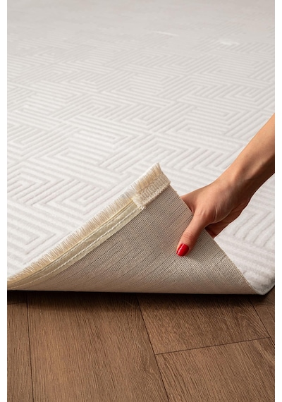 Clay Ct004a Beyaz Halı Modern Desenli Triko Akrilik Pamuk Tabanlı Kaymaz Salon Oturma Odası Halısı