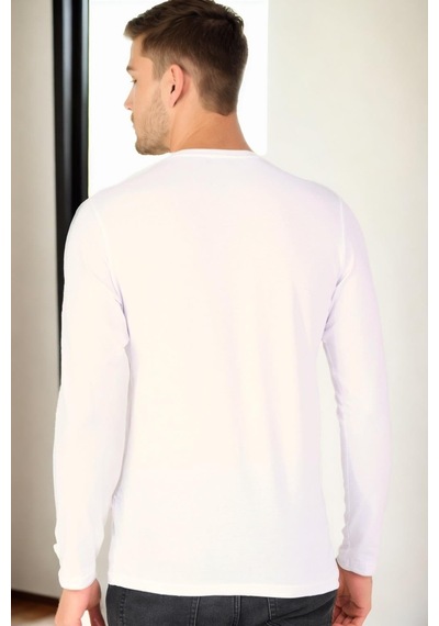 T9588 Dewberry Bisiklet Yaka Uzun Kol T-shırt-beyaz