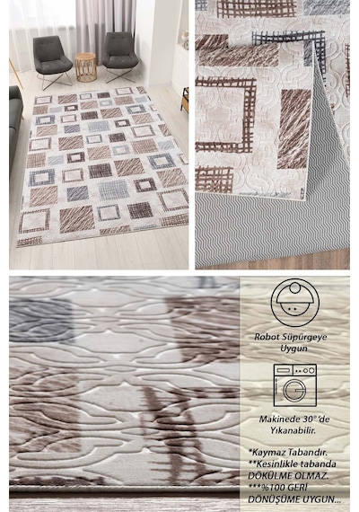 Raschel Carpet Mavi-kahve Emboss Çökme Kare Desenli Kalın Yumuşak Kaymaz Özel Taban Halı Yolluk