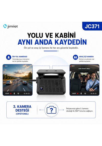 Jimiiot Jimi Iot Jc371 Çift Kameralı 4g Araç Kamerası Ve Gps Takip Sistemi Aı, Canlı İzleme, 3. Kamera Desteği