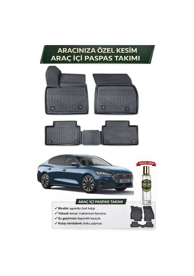Ford Focus Sedan 2023 Model Aracınıza Özel Üretim Esnek Kauçuk Paspas Takımı