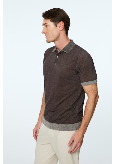 Morven Erkek Kahve Trend Polo Yaka Tencel Triko T-shirt 26ys018024400 Kahve