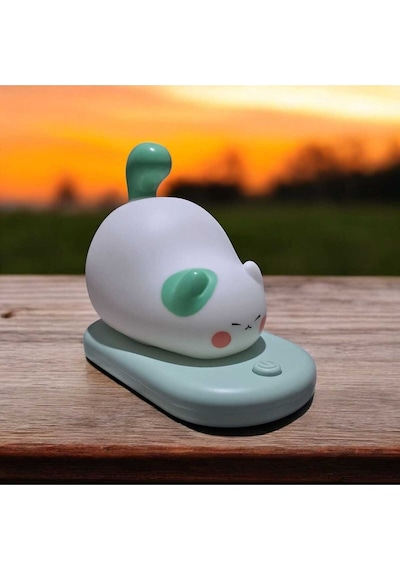Dokunmatik Sevimli Pati Kedi Modelli Usb Şarjlı Led Karikatür Silikon Gece-masa Lambası Yeşil