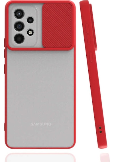 Noktaks - Samsung Galaxy Uyumlu A53 5g - Kılıf Slayt Sürgülü Arkası Buzlu Lensi Kapak - Kırmızı