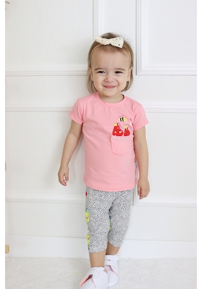 Harika Kids Kız Bebek Kaprili Kısa Kollu Kiraz Baskılı Yazlık Basic Alt-üst Takım 6-24 Ay 001