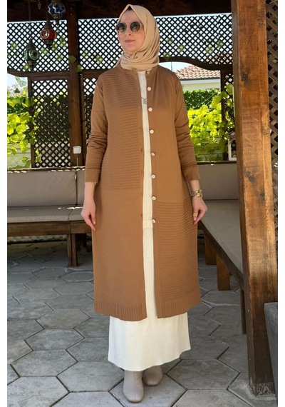 Rabia Şamlı Manolya Camel Triko Hırka Çok Renkli