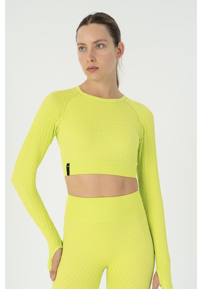 Maraton Slimfit Kadın Bisiklet Yaka Neon Yeşil Crop Top Neon Yeşil