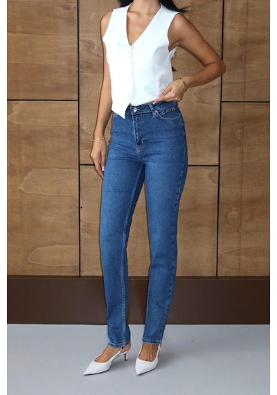 Lacarino7527 Kadın Mom Jean Pantolon Blue