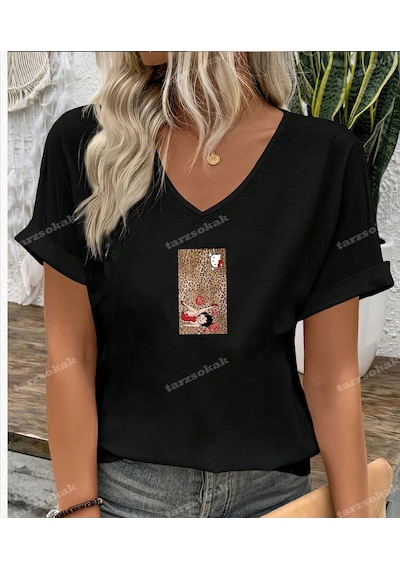Tarzsokak Leopar Desenli Betty Hello Siyah