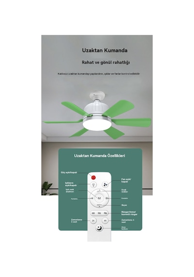 Worryfree Led Fan Sessiz Fan Uzaktan Kumandalı Tavan Vantilatörü Beyaz Işık Gövdesi