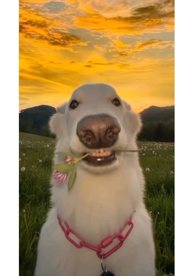 Çiçekli Şapşal Köpek Portre Ev Duvar Salon Güzellik Salonu Ofis Dükkan Dekarasyon Kanvas Tablo