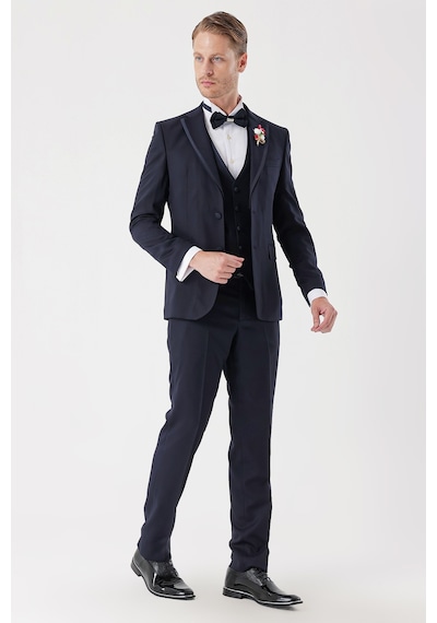 İmza Koyu Lacivert Desenli Armürlü Çıkarılabilir Mono Yaka Yelekli 6 Drop Slim Fit Smokin Damatlık Takım 1001230202-Koyu Lacivert İmza Koyu Lacivert Desenli Armürlü Çıkarılabilir Mono Yaka Yelekli 6 Drop Slim Fit Smokin Damatlık Takım 1001230202-Koyu Lacivert