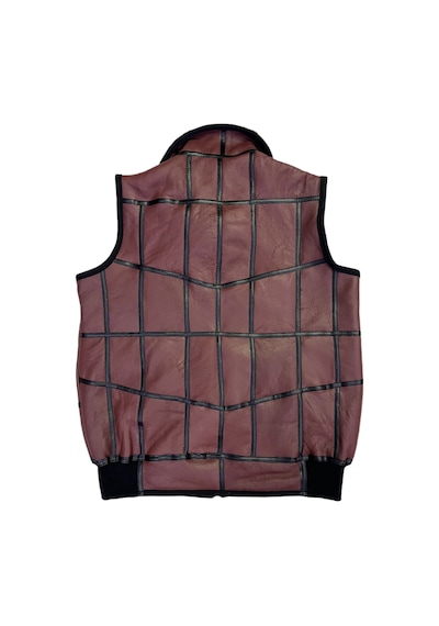 Lnleather Içi Kürk-Dışı Süet Gerçek Deri Yakalı Ve Trikolu Yelek Bordo