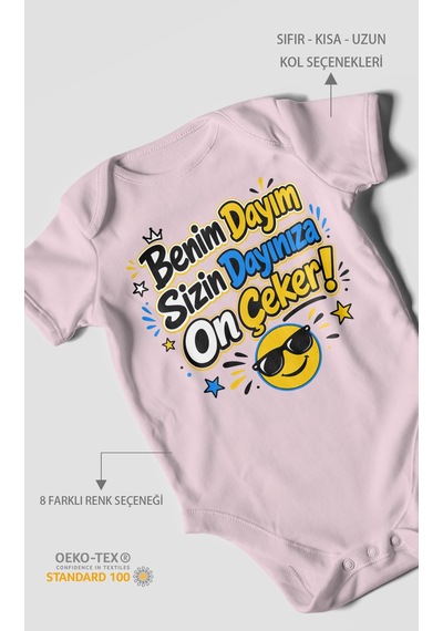 Morivokids Benim Dayım Sizin Dayınıza On Çeker Kısa Kollu Bebek Body %100 Pamuk Bebe Pembe