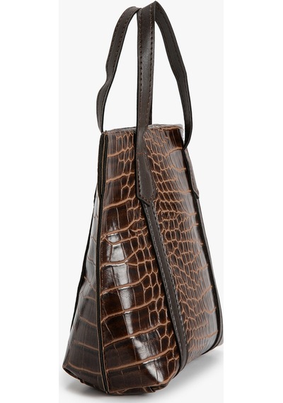 Koton Tote Çanta Kroko Suni Deri Fermuarlı Çıtçıt Kapama Kahverengi 4wak30120aa 4WAK30120AA517 Kahverengi