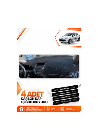 Peugeot 206+ 2009-2013 Uyumlu Torpido Koruma Koruyucu Kılıfı Halısı Örtü Göğüs - Siyah