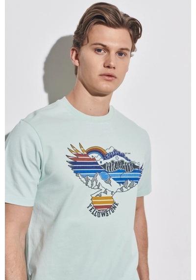 Wrangler Erkek Mavi Bisiklet Yaka Tişört W231243404 Mavi