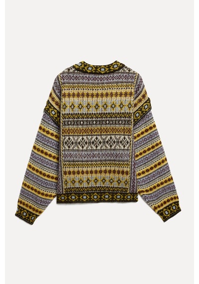 Mudo Kadın Kaıdn Hardal Rengi Jakarlı Loose Fit Bisiklet Yaka Kazak 1273857