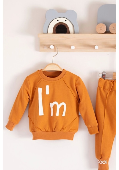 Babydonat I'm Cool Desenli Pamuklu 2'li Erkek Bebek Takımı kahverengi