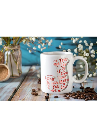 J Baş Harf Kupa, I Love You Seni Seviyorum Kalpli Kupa Tasarımı, Sevgiliye Hediye Kupa Bardak Beyaz