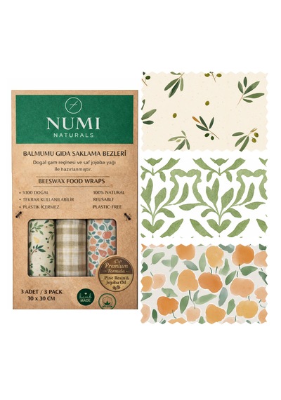 Balmumu Gıda Saklama Bezleri Premium 3 Lü Set 30 30 Cm - Olive & Citrus Serisi Çok  Renkli